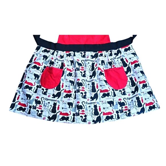 Cat Themed Apron Red White Black Full Apron Vintage - Picture 4 of 5